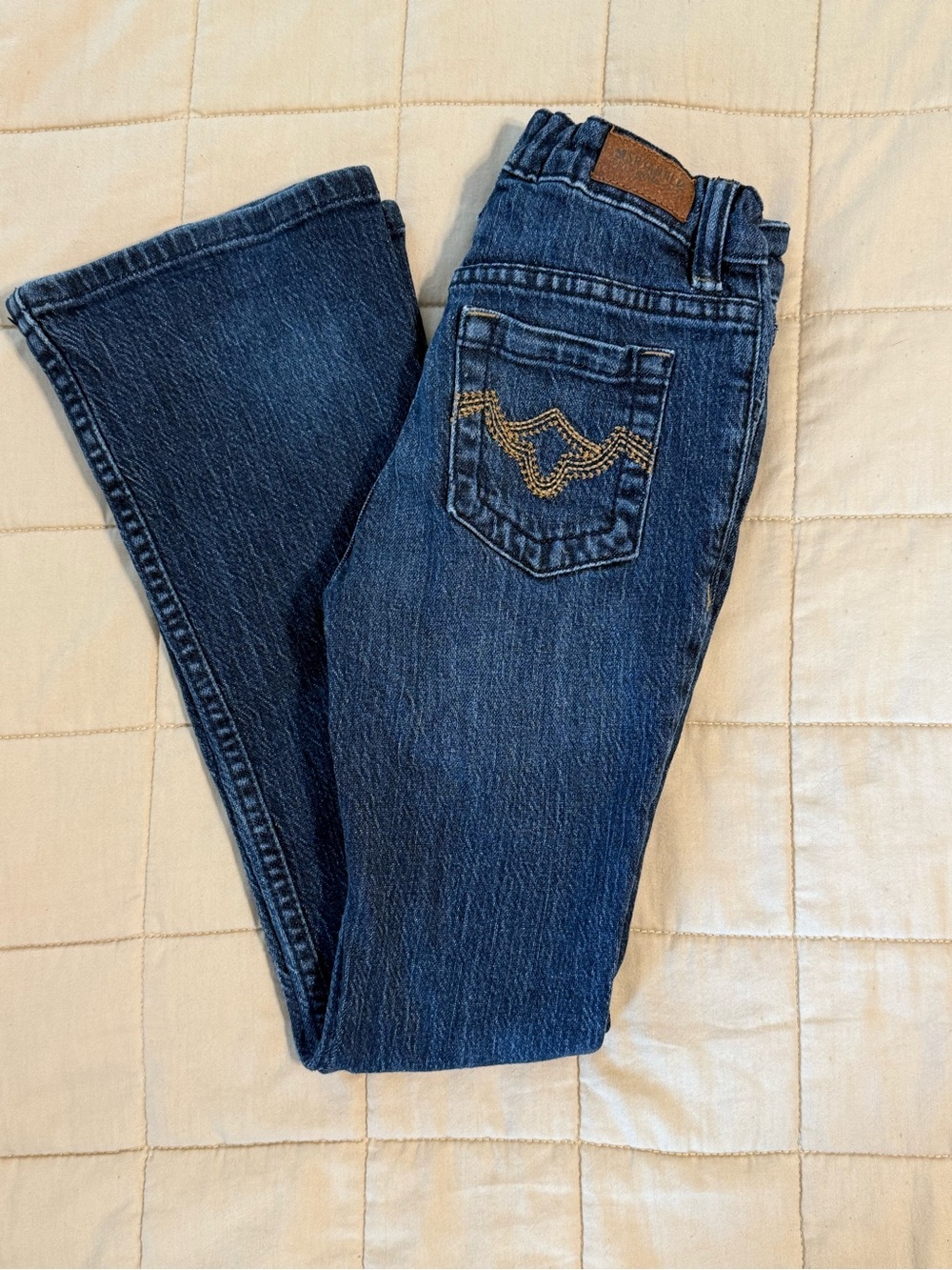 Shyanne Dark Blue Kids Denim Jeans with Gold Stitching